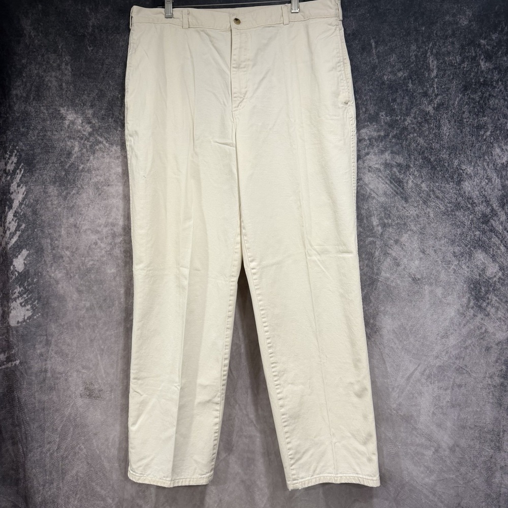 Lands’ End Men’s Chino Pants 36x32 Regular Ivory Made In USA Cotton (36)